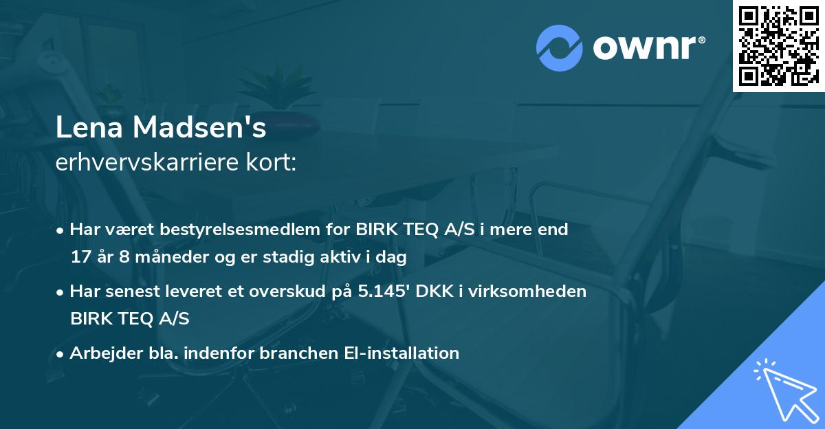 Lena Madsen's erhvervskarriere kort