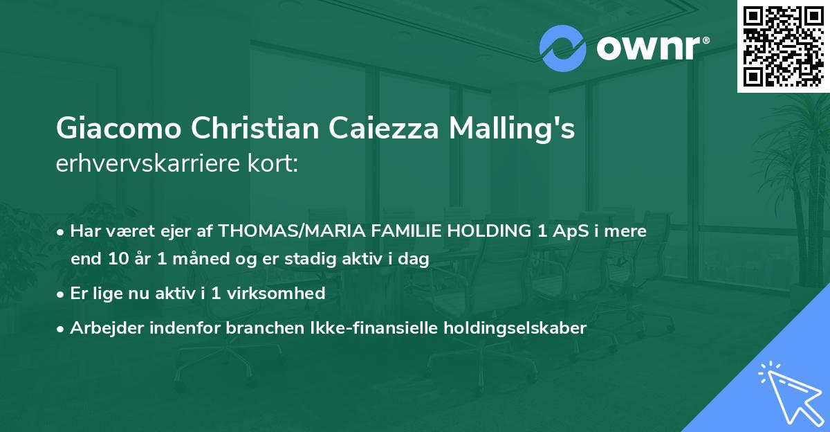 Giacomo Christian Caiezza Malling's erhvervskarriere kort