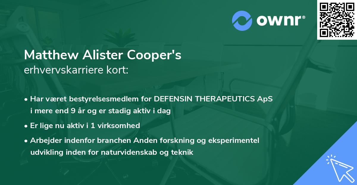 Matthew Alister Cooper's erhvervskarriere kort