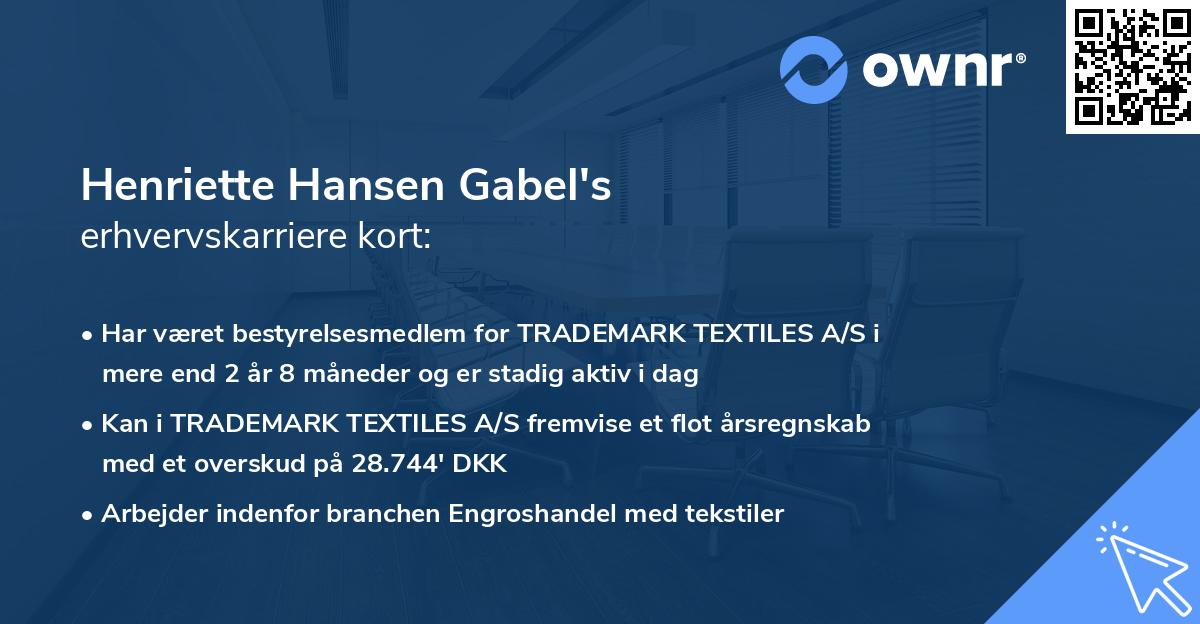 Henriette Hansen Gabel's erhvervskarriere kort