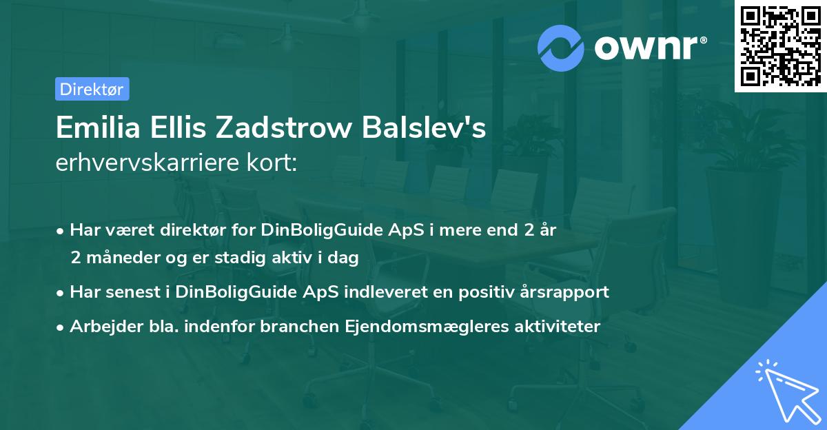 Emilia Ellis Zadstrow Balslev's erhvervskarriere kort