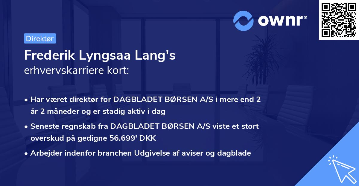 Frederik Lyngsaa Lang's erhvervskarriere kort