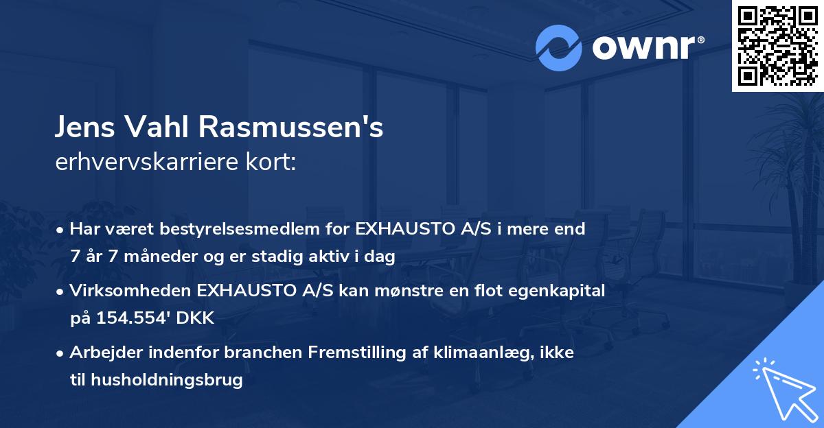 Jens Vahl Rasmussen's erhvervskarriere kort