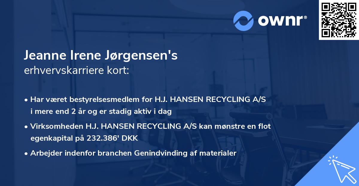 Jeanne Irene Jørgensen's erhvervskarriere kort