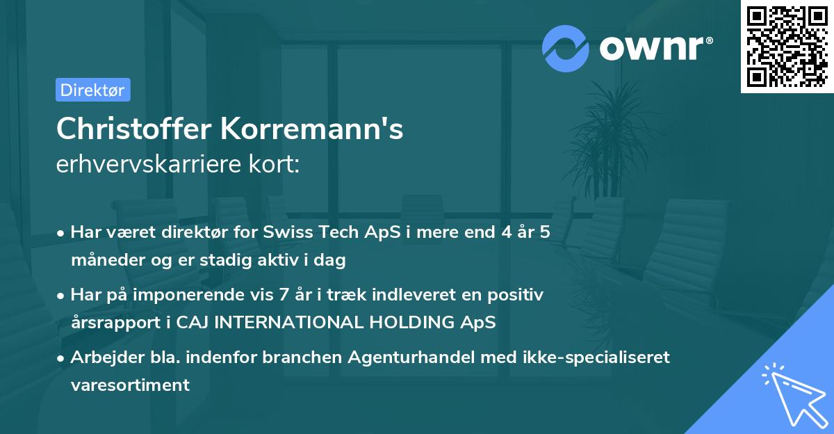 Christoffer Korremann's erhvervskarriere kort