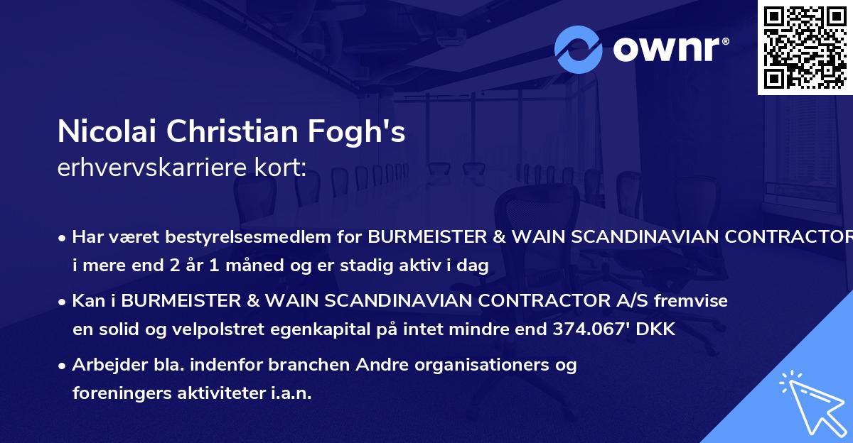 Nicolai Christian Fogh's erhvervskarriere kort
