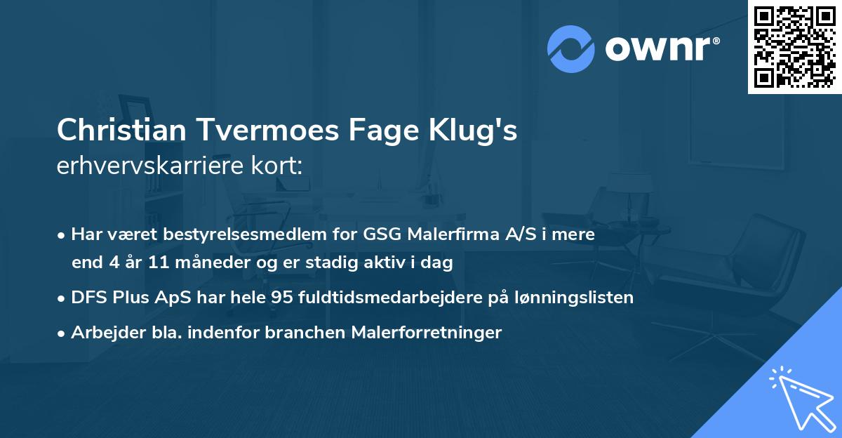 Christian Tvermoes Fage Klug's erhvervskarriere kort