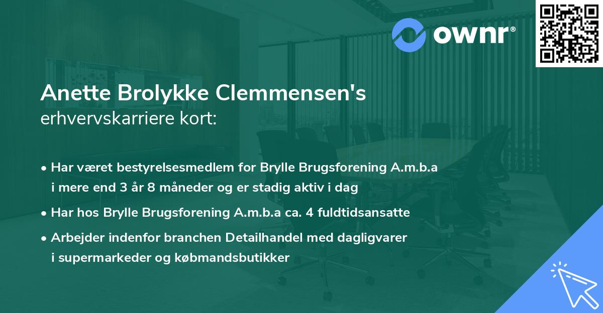 Anette Brolykke Clemmensen's erhvervskarriere kort