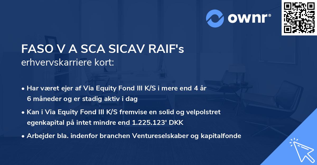 FASO V A SCA SICAV RAIF's erhvervskarriere kort