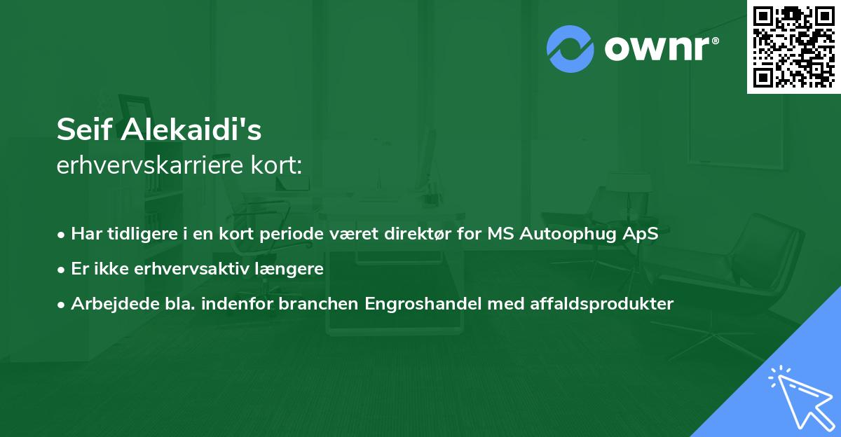 Seif Alekaidi's erhvervskarriere kort