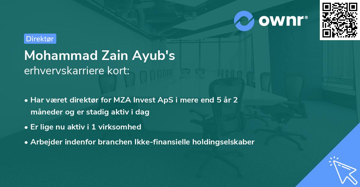 Mohammad Zain Ayub's erhvervskarriere kort