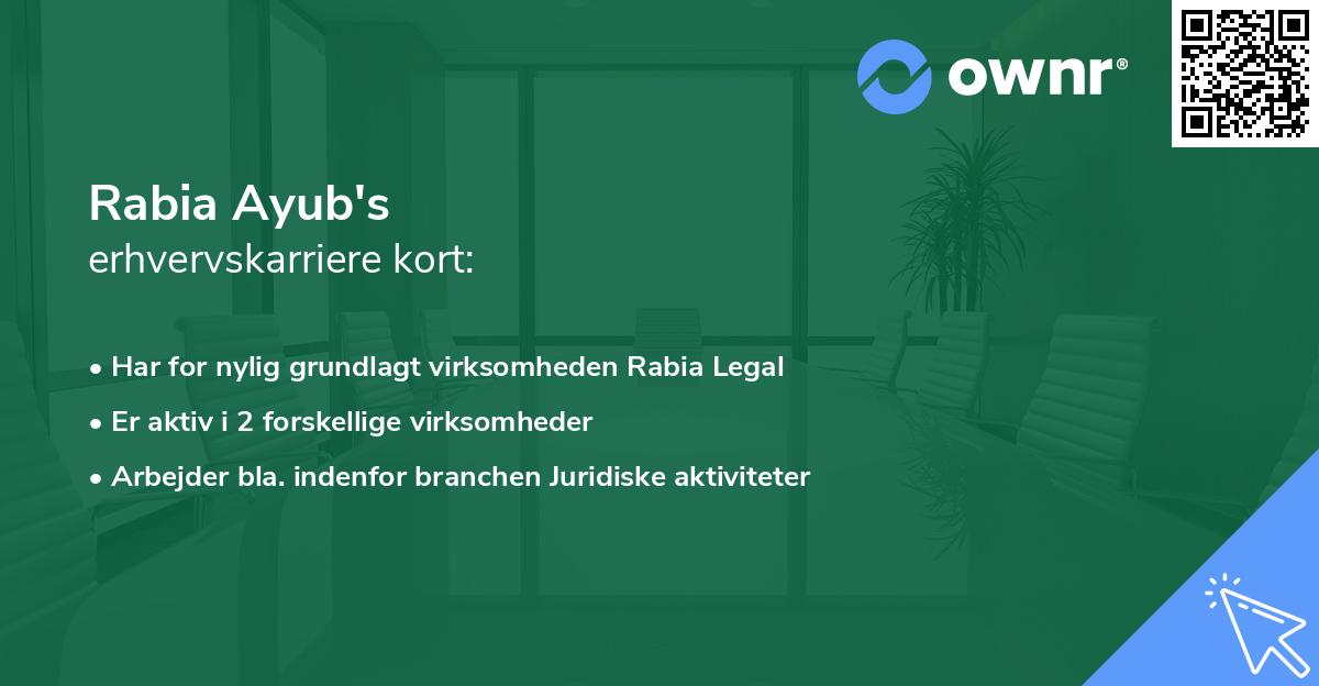 Rabia Ayub's erhvervskarriere kort