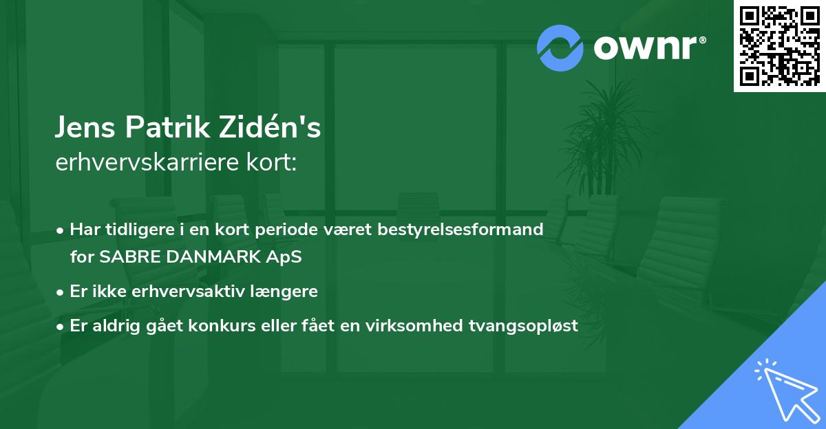 Jens Patrik Zidén's erhvervskarriere kort
