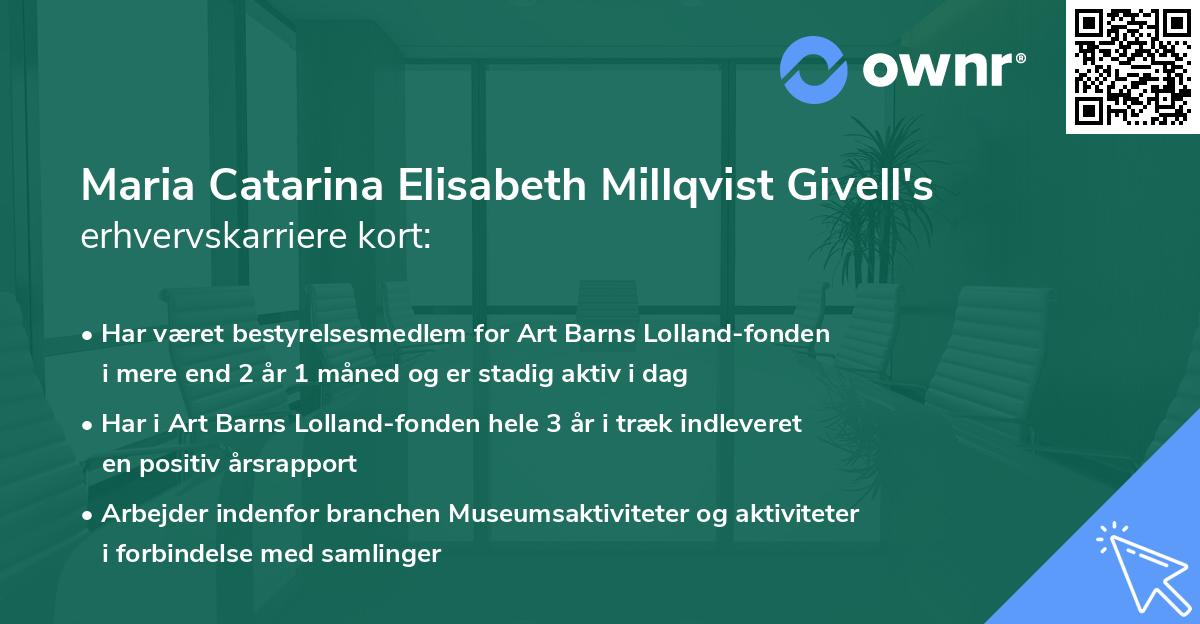 Maria Catarina Elisabeth Millqvist Givell's erhvervskarriere kort