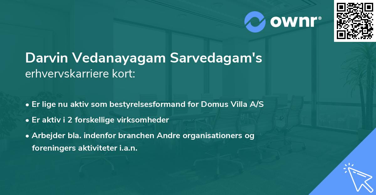 Darvin Vedanayagam Sarvedagam's erhvervskarriere kort