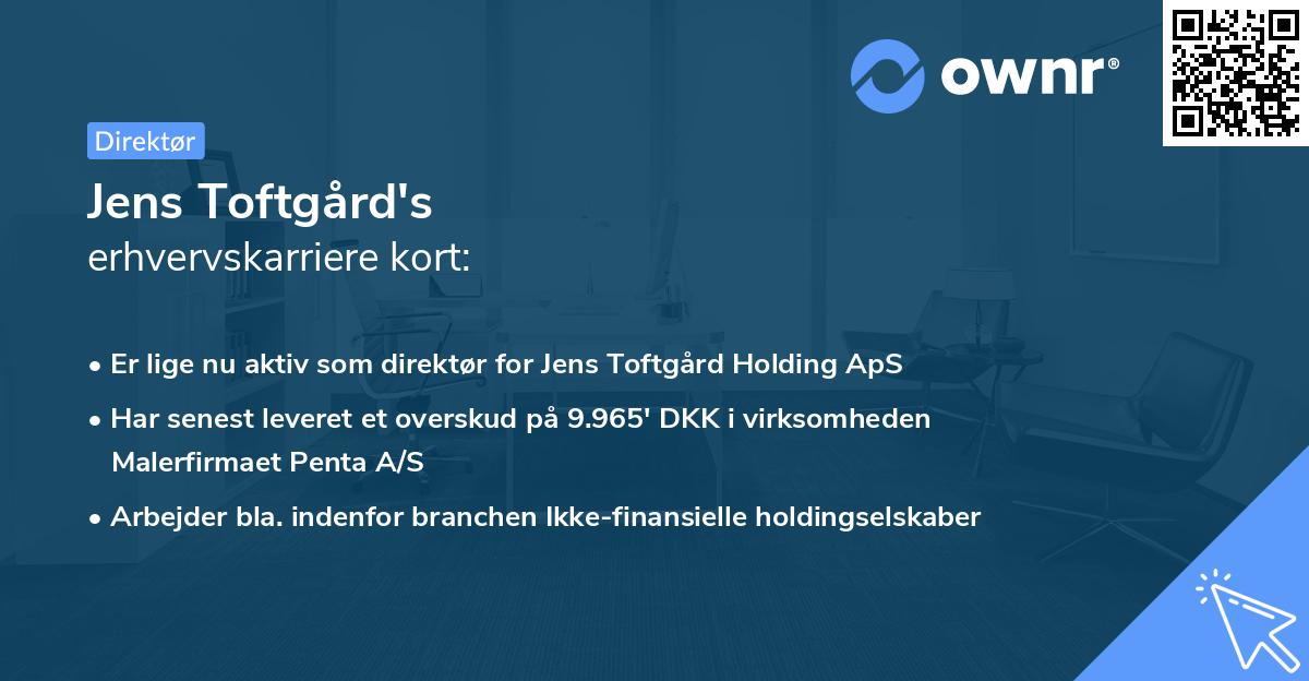 Jens Toftgård's erhvervskarriere kort