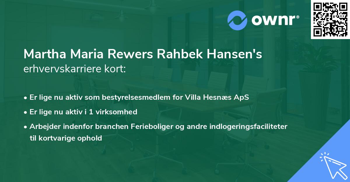 Martha Maria Rewers Rahbek Hansen's erhvervskarriere kort