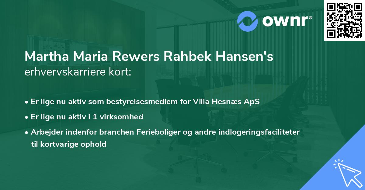 Martha Maria Rewers Rahbek Hansen's erhvervskarriere kort