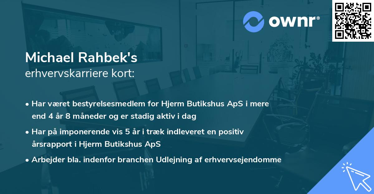 Michael Rahbek's erhvervskarriere kort
