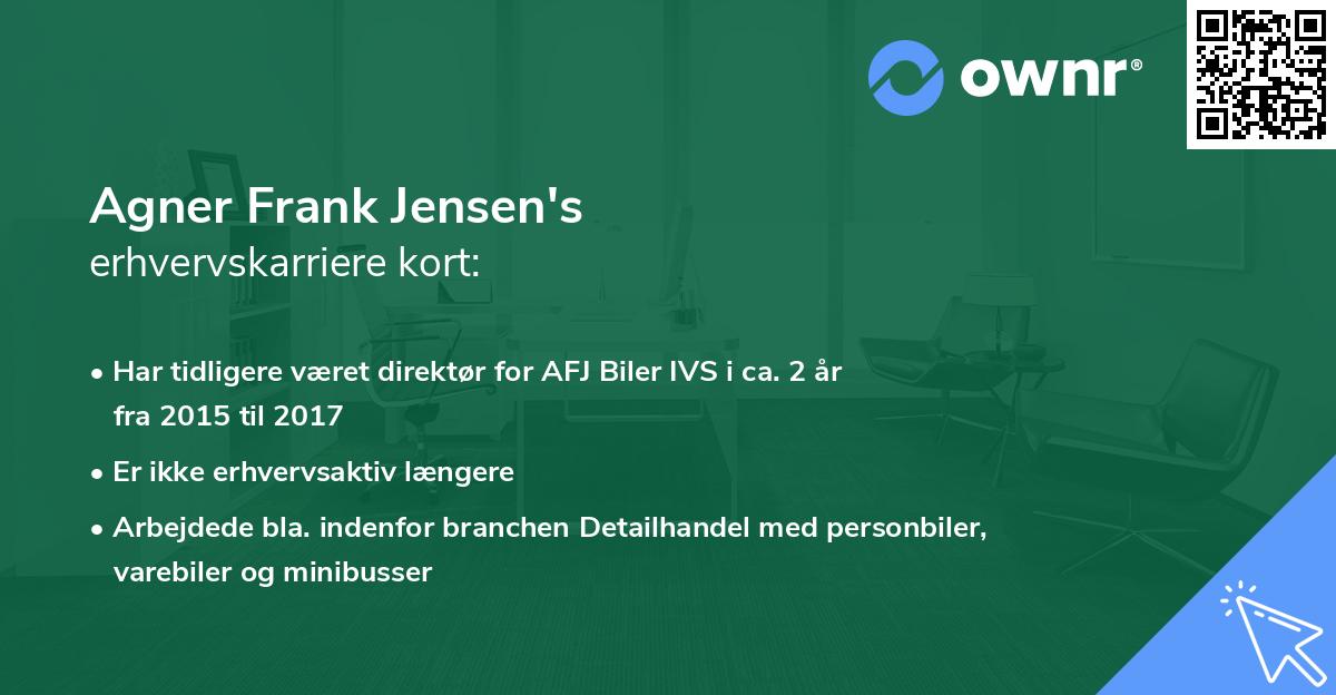 Agner Frank Jensen's erhvervskarriere kort