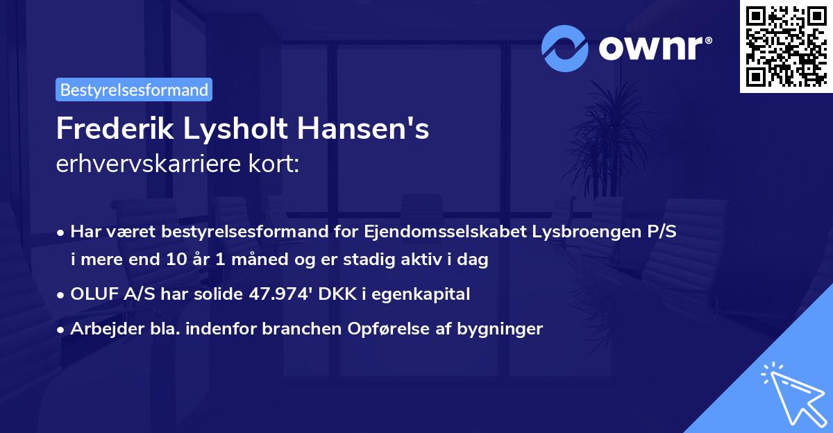 Frederik Lysholt Hansen's erhvervskarriere kort