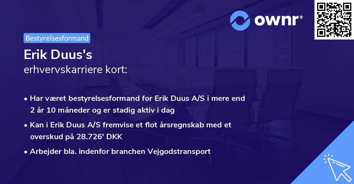 Erik Duus's erhvervskarriere kort