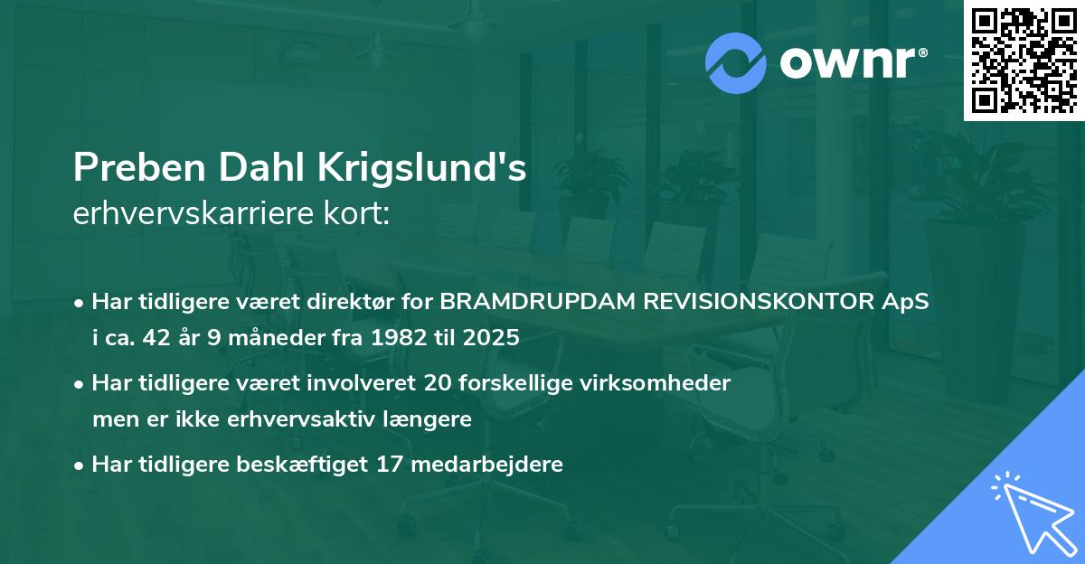 Preben Dahl Krigslund's erhvervskarriere kort