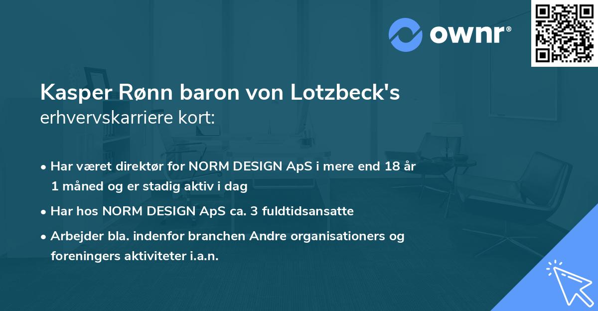 Kasper Rønn baron von Lotzbeck's erhvervskarriere kort