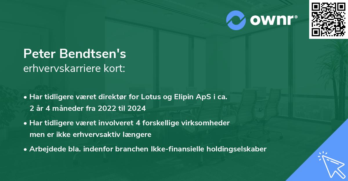 Peter Bendtsen's erhvervskarriere kort
