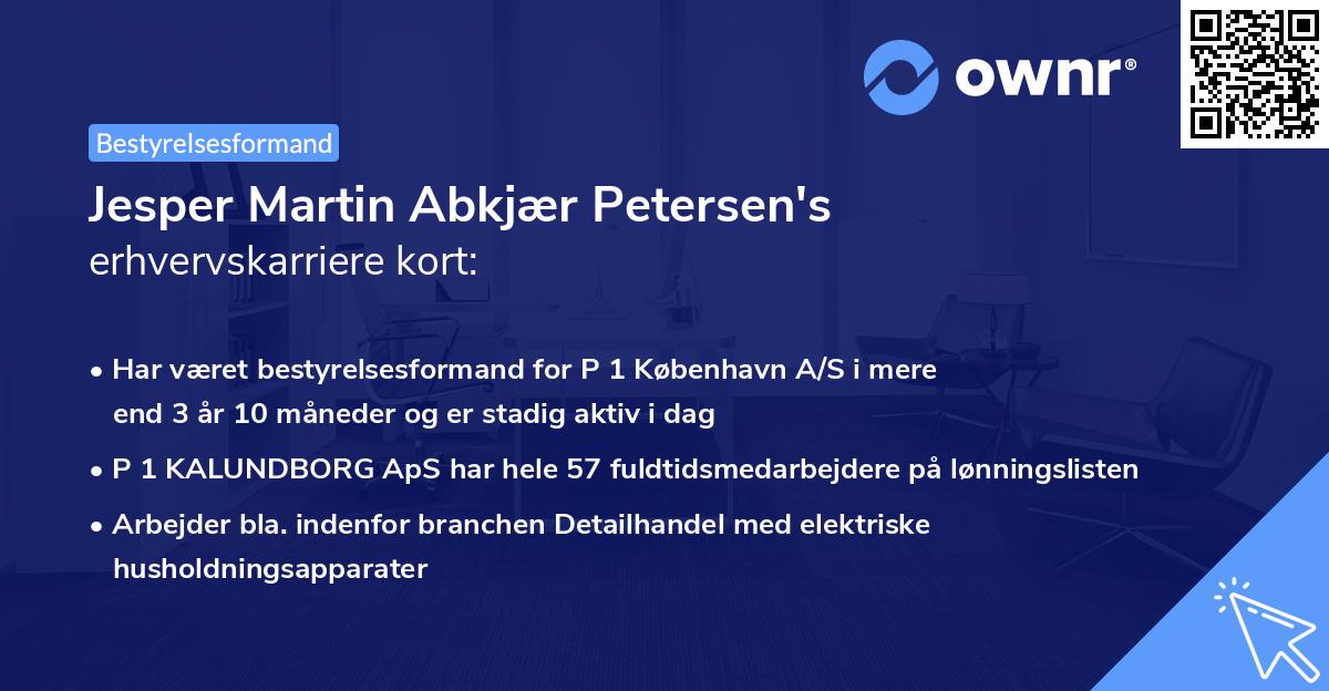 Jesper Martin Abkjær Petersen's erhvervskarriere kort