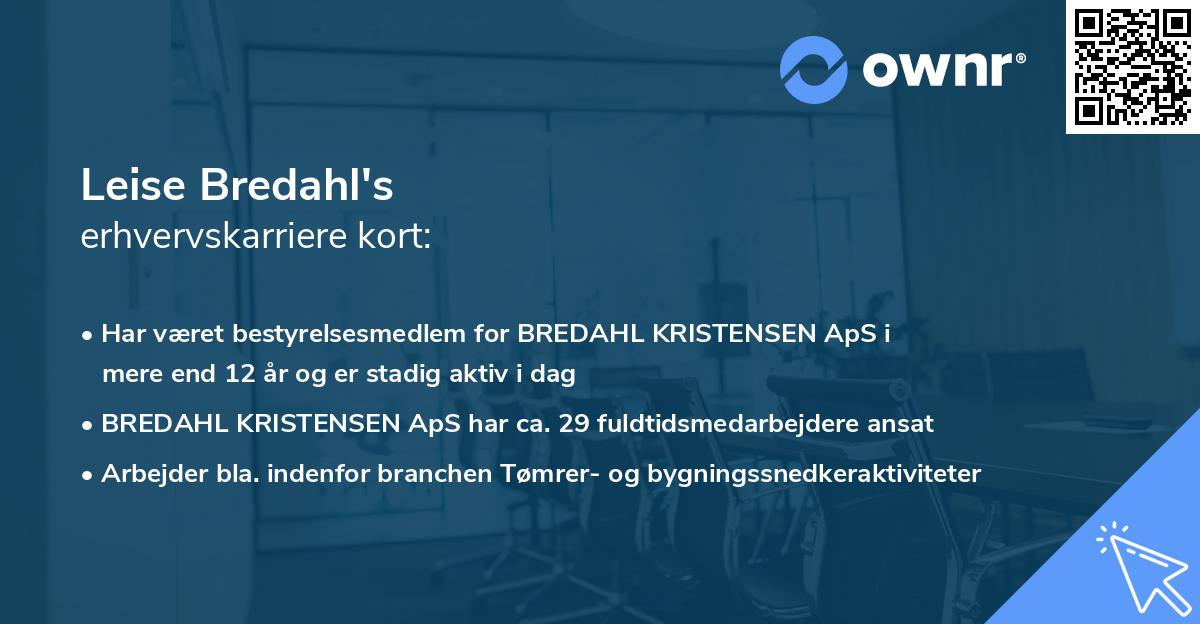 Leise Bredahl's erhvervskarriere kort