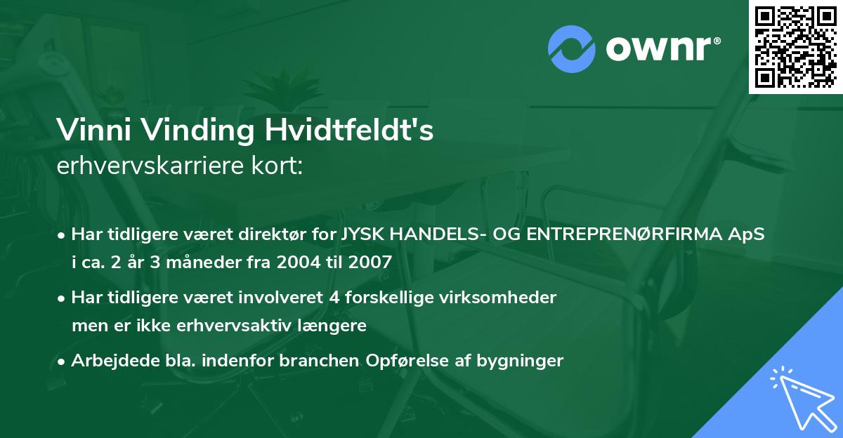 Vinni Vinding Hvidtfeldt's erhvervskarriere kort