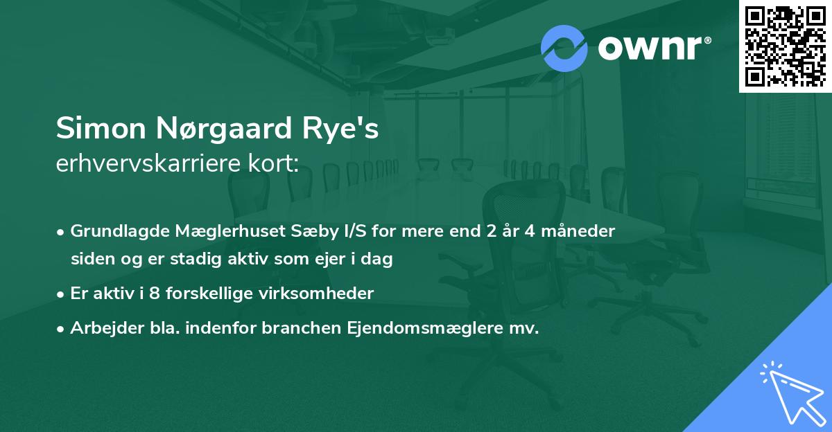 Simon Nørgaard Rye's erhvervskarriere kort