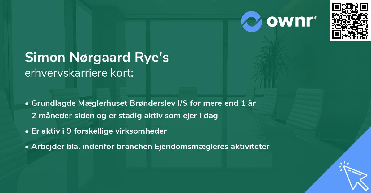 Simon Nørgaard Rye's erhvervskarriere kort