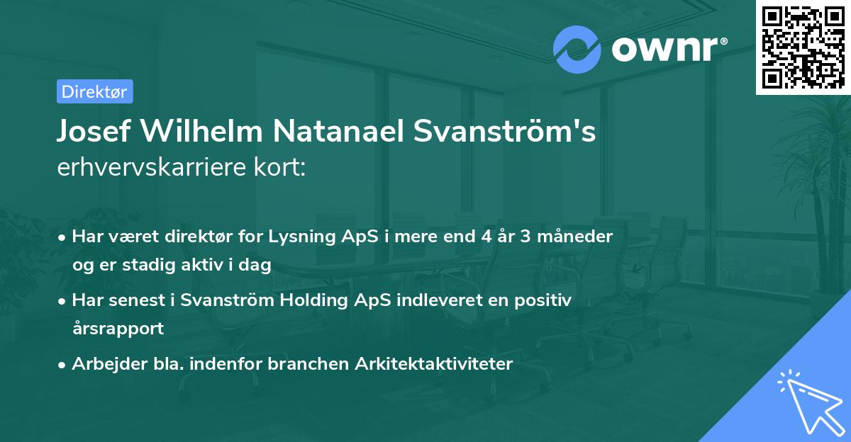 Josef Wilhelm Natanael Svanström's erhvervskarriere kort