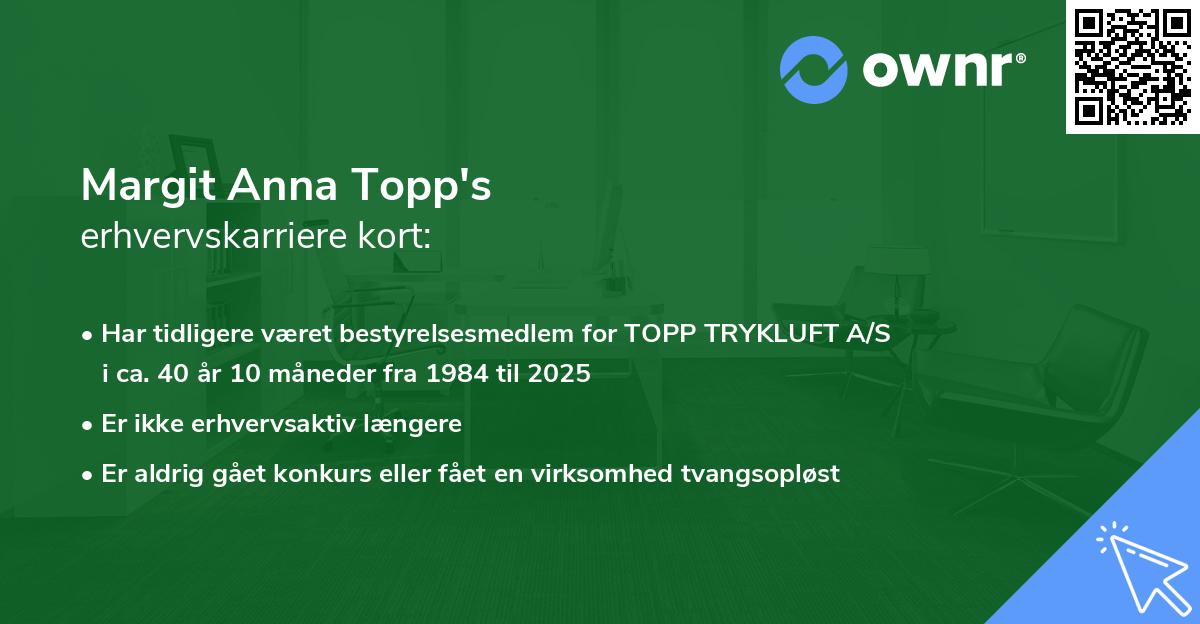 Margit Anna Topp's erhvervskarriere kort