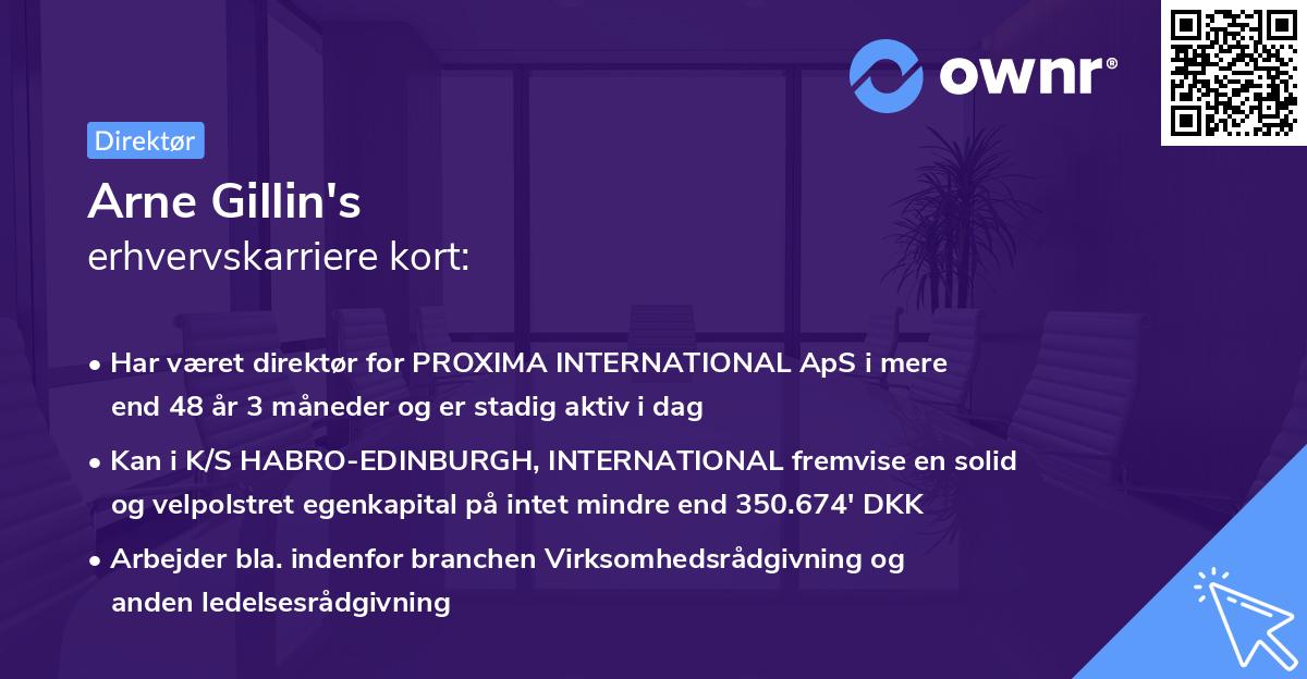 Arne Gillin's erhvervskarriere kort