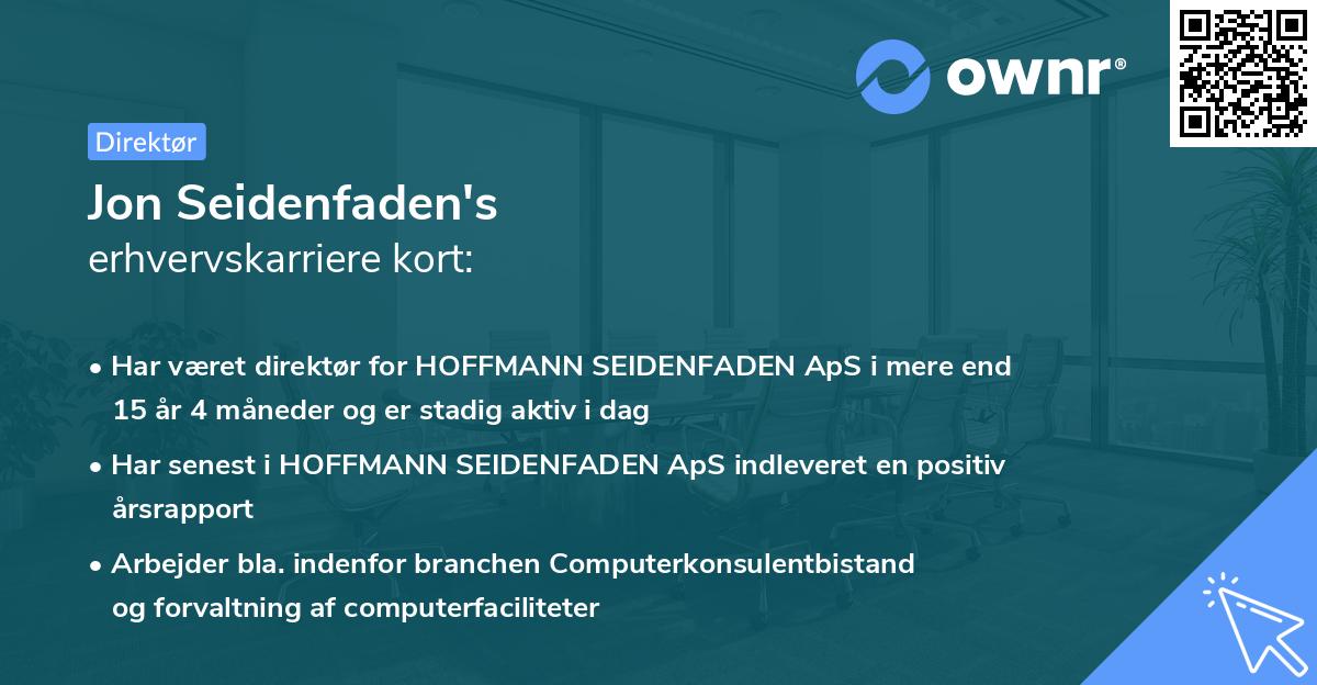 Jon Seidenfaden's erhvervskarriere kort