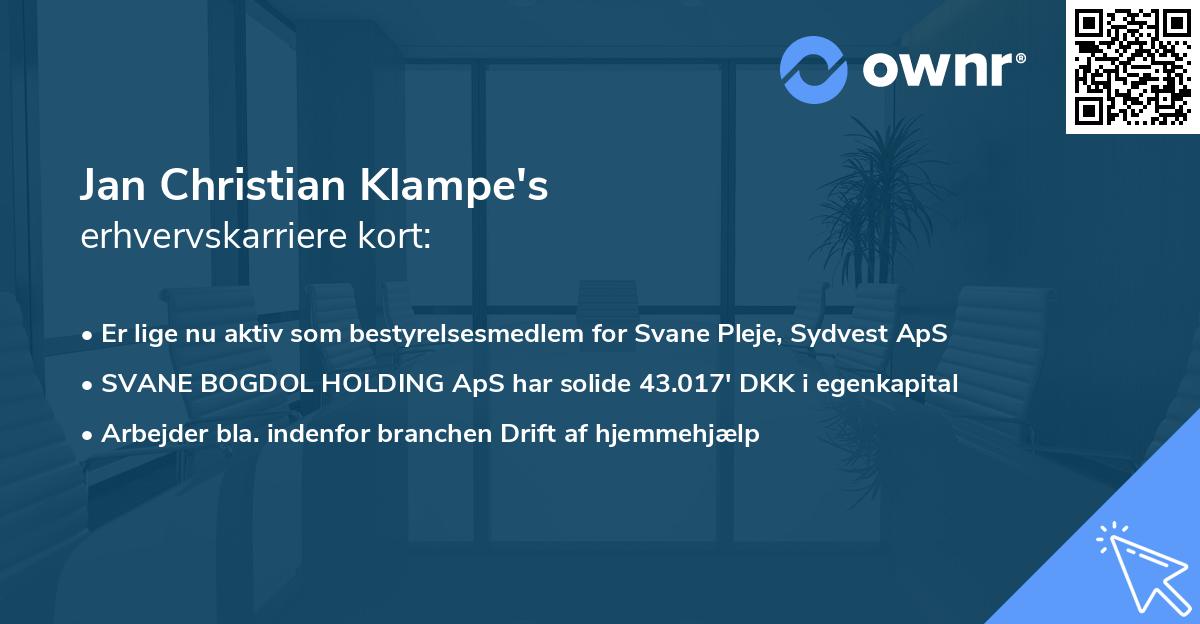 Jan Christian Klampe's erhvervskarriere kort