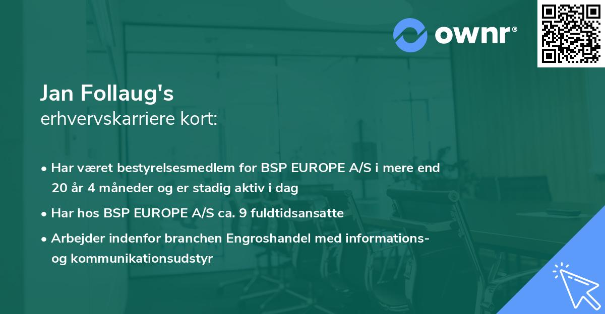Jan Follaug's erhvervskarriere kort