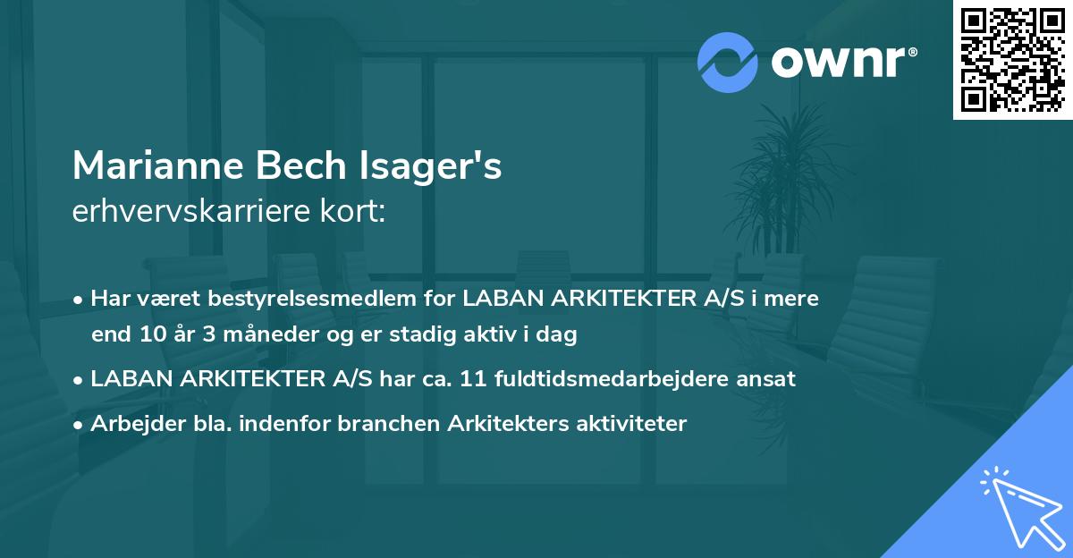 Marianne Bech Isager's erhvervskarriere kort