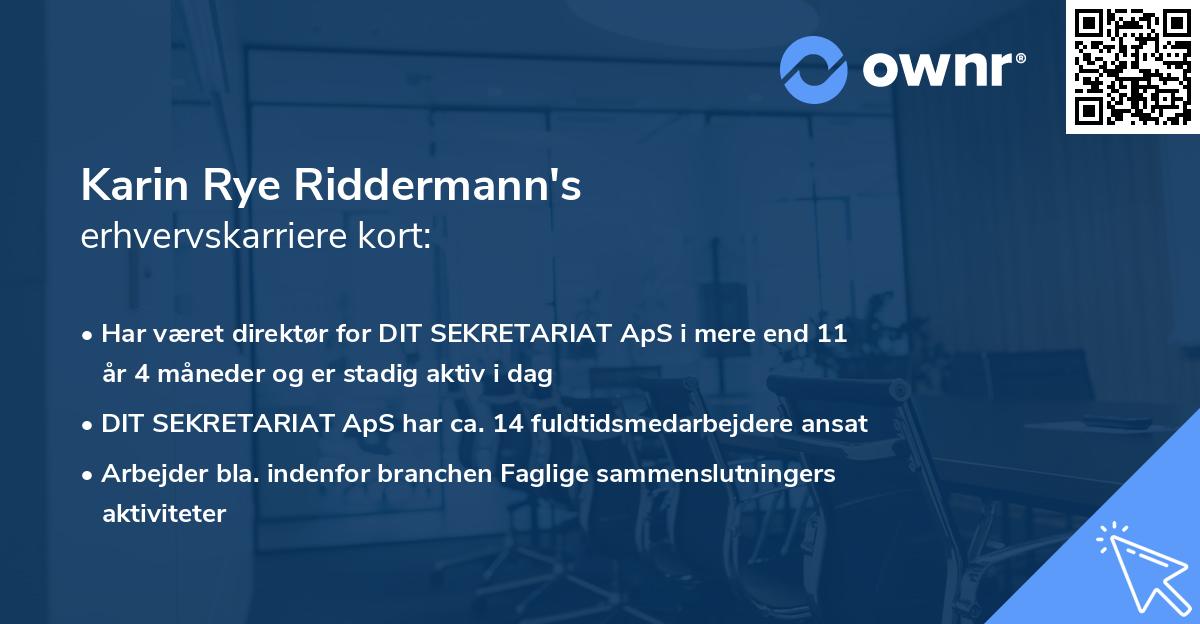 Karin Rye Riddermann's erhvervskarriere kort
