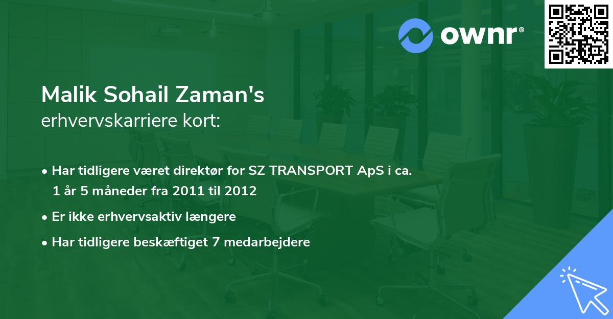 Malik Sohail Zaman's erhvervskarriere kort