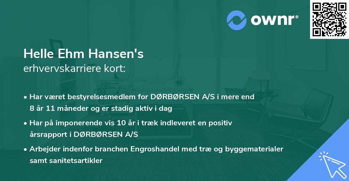 Helle Ehm Hansen's erhvervskarriere kort