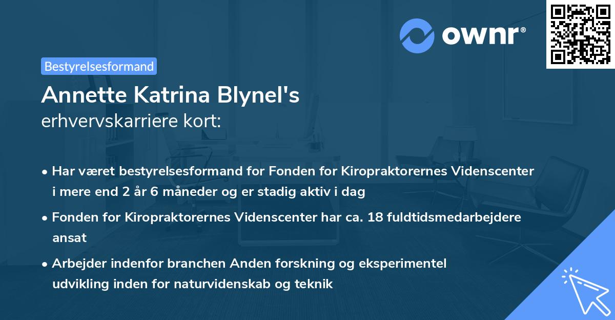 Annette Katrina Blynel's erhvervskarriere kort