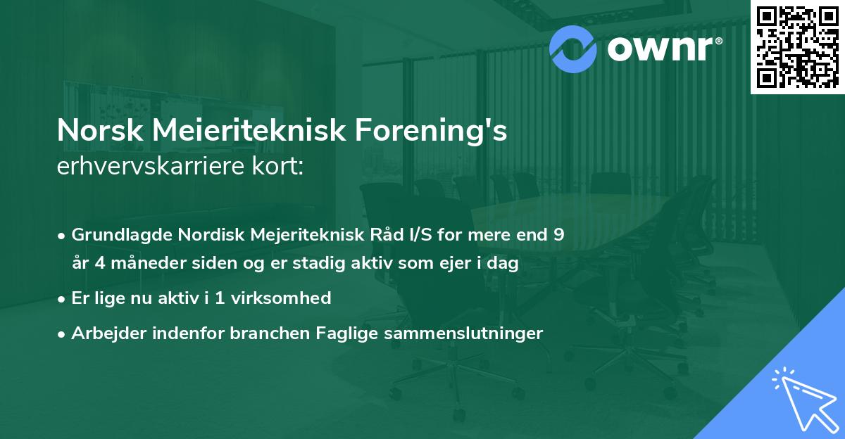 Norsk Meieriteknisk Forening's erhvervskarriere kort