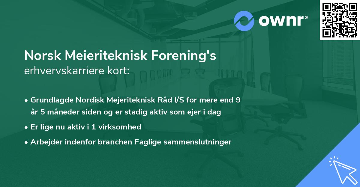 Norsk Meieriteknisk Forening's erhvervskarriere kort