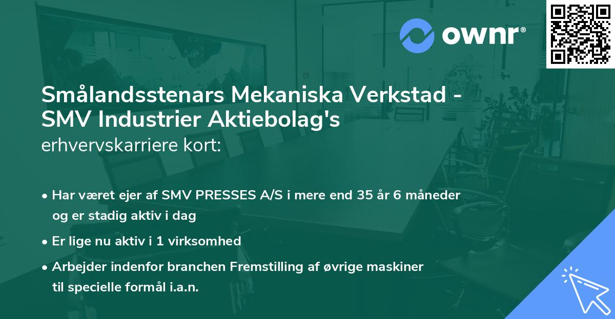 Smålandsstenars Mekaniska Verkstad - SMV Industrier Aktiebolag's erhvervskarriere kort