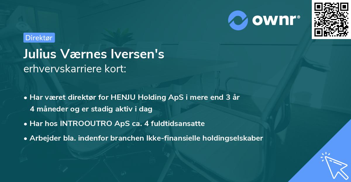 Julius Værnes Iversen's erhvervskarriere kort