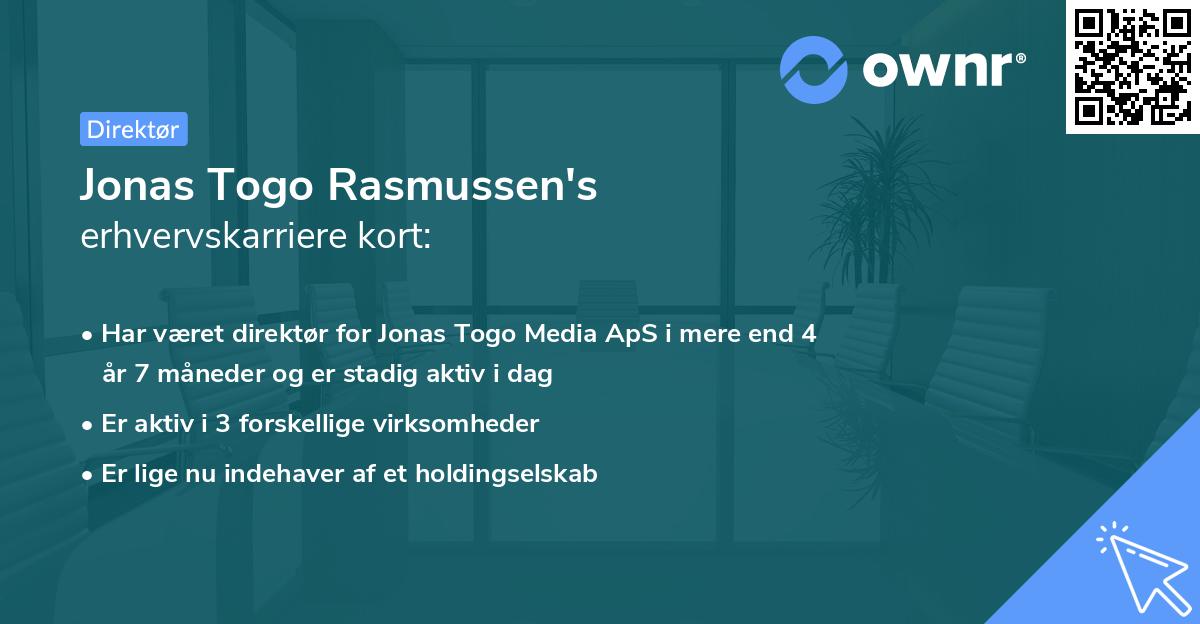 Jonas Togo Rasmussen's erhvervskarriere kort